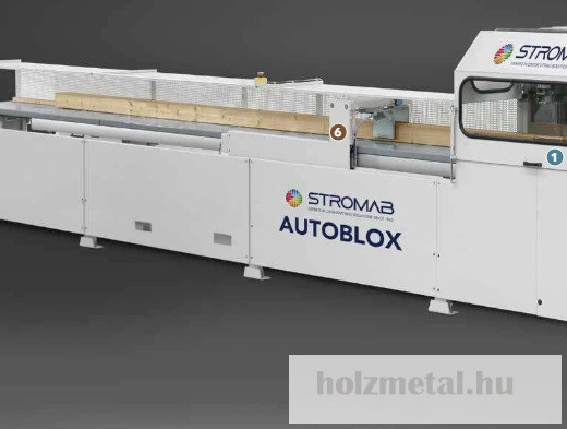 <!HTML KOD>A Stromab Autoblox egy ácsipari megmunkáló gép, ami alkalmas rönkházak, szeglemezes tetőelemek gyártására. <br />A gép moduláris felépítésű, ezért a mindenkori gyártási igényekhez igazítható.<br /><br />A gépe felépítése modulári. Megmunkáló egységek:<br />-keresztvágó egység<br />-fúróegység<br />-csapoló egység<br />--vízszintes bemaró egység<br />-függőleges bemaró egység<br />-automatikus adagolóegység<br />A BLOX és AUTOBLOX változatok nagyon hasonlóak. Csak az anyagmozgatás típusában különböznek.<br /><br />BLOX: kézi adagolás ütközőkkel<br />AUTOBLOX: automatikus adagolás
